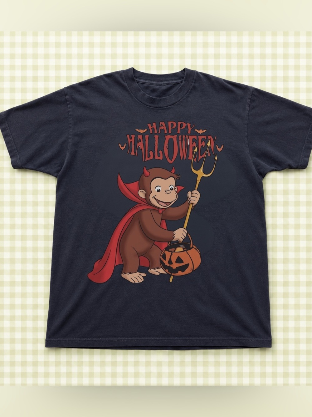 Black 'Happy Halloween' Curious Graphic Tee, Vintage Retro Shirt For Unisex